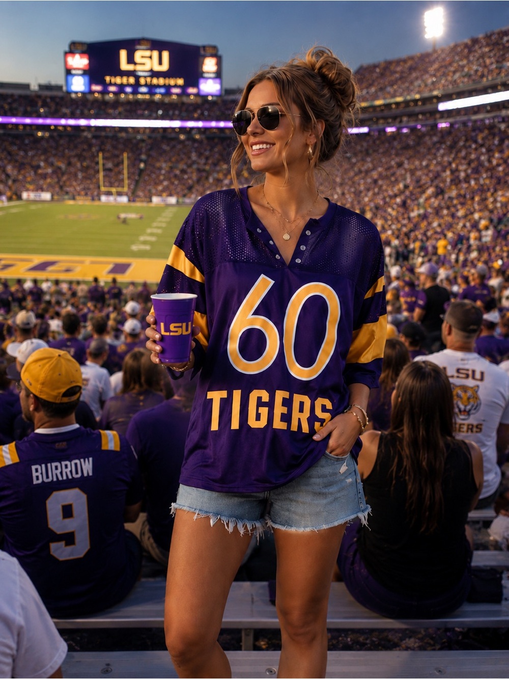 PINK Victoria's Secret Women's Oversized LSU Tigers Purple & Gold #60 Jersey M